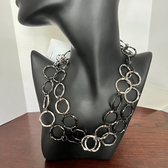 Black & Silver Large Chain Link Statement Necklace (NEW W/TAGS)‎ - Picture 1 of 3